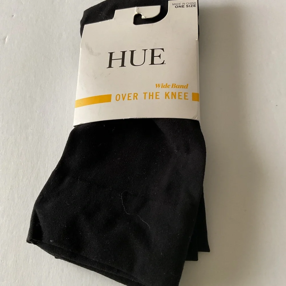 HUE WIDE BAND OVER THE KNEE SOCKS U24302 BLACK OS NWT